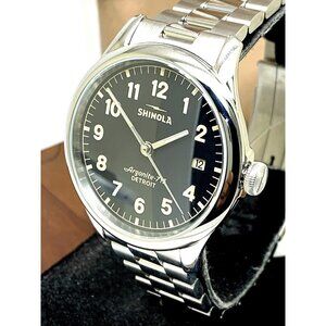 Shinola Mens Watch 20141278 Vinton Quartz Black Dial Silver Stainless Steel 38mm